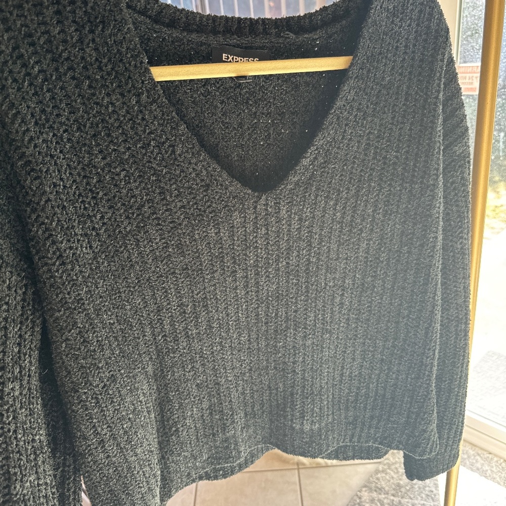 Black Chenille V neck sweater